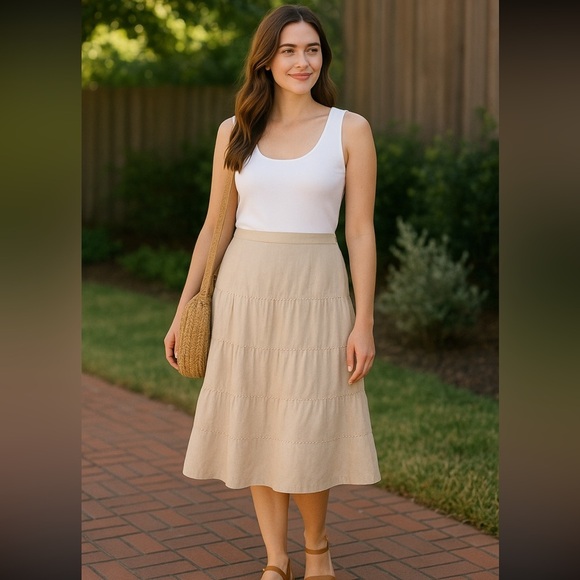 Talbots Womens Tan A Line beautiful beaded lines sparkle sophistication Sz 16 - Picture 1 of 13